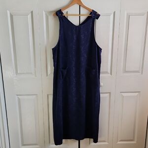 Vintage Original TY Wear Womens Navy Blue Floral Embossed Jumper Dress Size XL